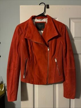 Marc New York Orange-Red Suede Moto Jacket